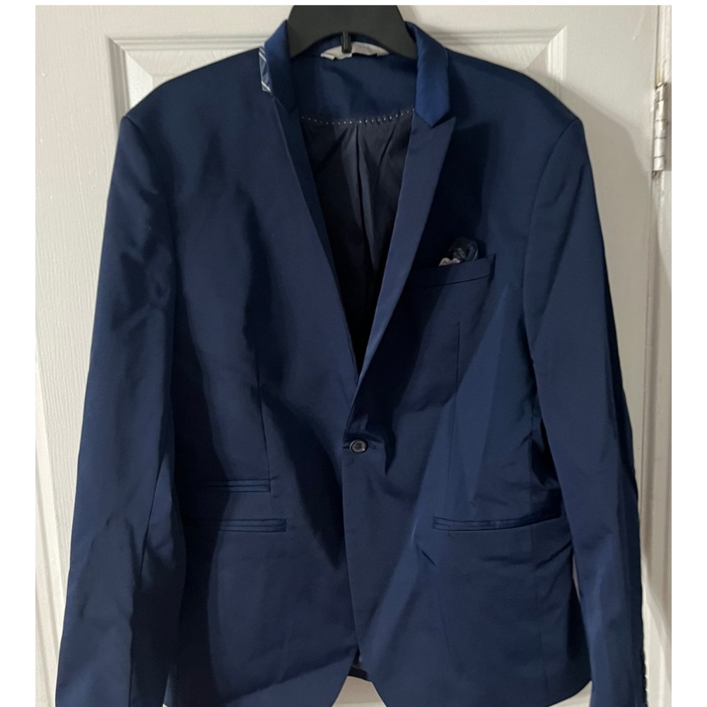 Zara man Men’s Blue Work jacket rn 77302 Front Button Up Width 44”, sleeve